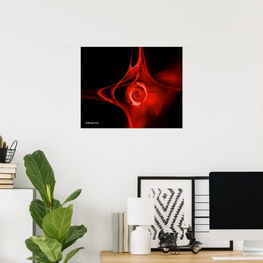 FRACTAAL ROOS, rood, zwart Poster (Thuiskantoor)