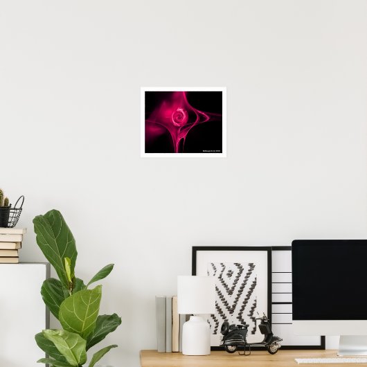 FRACTAAL ROOS, roze fuchsia Poster (Thuiskantoor)