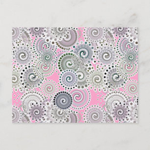 Fractaal spiraalpatroon, roze en grijs briefkaart