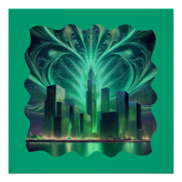 Fractaal vuurwerk boven de stad perfect poster