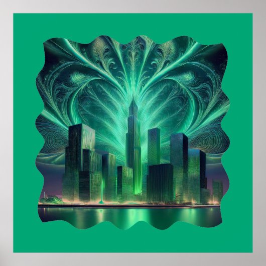 Fractaal vuurwerk boven de stad poster (Voorkant)