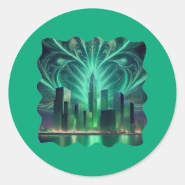 Fractaal vuurwerk boven de stad ronde sticker