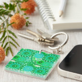 Fractaal wervelpatroon, jade, turquoise, aqua sleutelhanger (Voorkant Rechts)