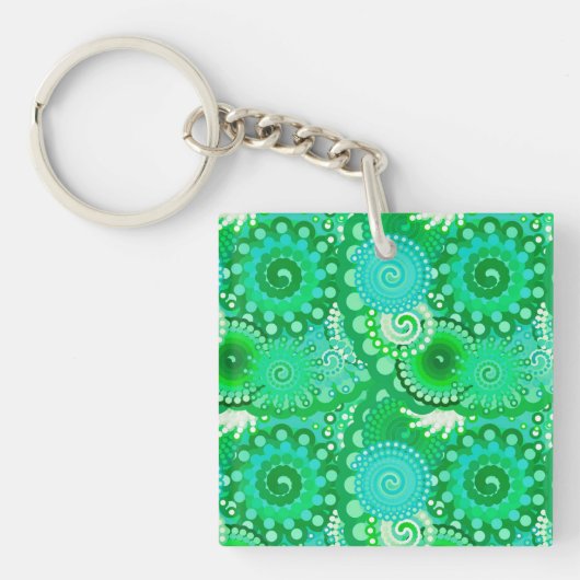 Fractaal wervelpatroon, jade, turquoise, aqua sleutelhanger (Voorkant)
