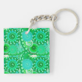 Fractaal wervelpatroon, jade, turquoise, aqua sleutelhanger (Achterkant)