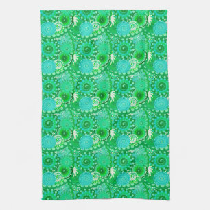 Fractaal wervelpatroon, jade, turquoise, aqua theedoek