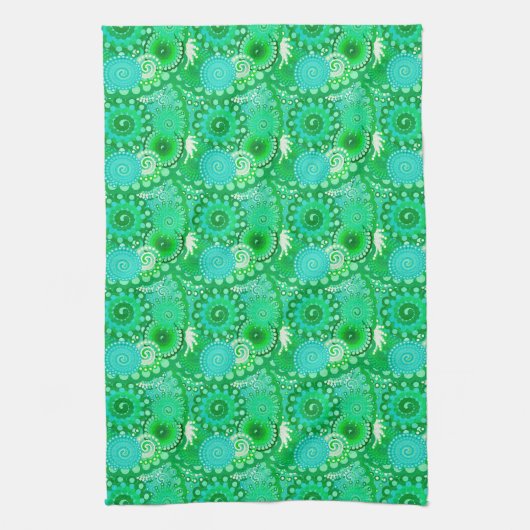 Fractaal wervelpatroon, jade, turquoise, aqua theedoek (Verticaal)