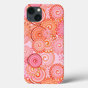 Fractaal wervelpatroon, koraal en roze iPhone 13 hoesje
