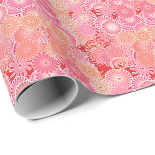 Fractaal wervelpatroon, koraal, roze en crème cadeaupapier