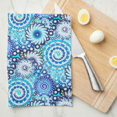 Fractaal wervelpatroon, tinten blauw theedoek (Quarter Fold)