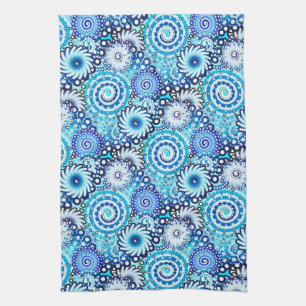 Fractaal wervelpatroon, tinten blauw theedoek