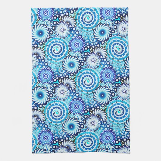 Fractaal wervelpatroon, tinten blauw theedoek (Verticaal)