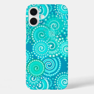 Fractaal wervelpatroon, tinten oceaanblauw iPhone 16 plus hoesje