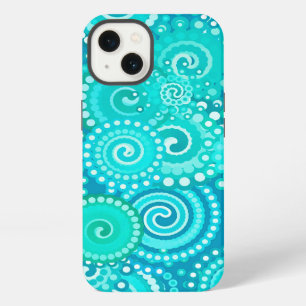 Fractaal wervelpatroon, tinten oceaanblauw iPhone 13 hoesje