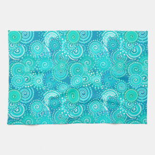 Fractaal wervelpatroon, tinten oceaanblauw theedoek