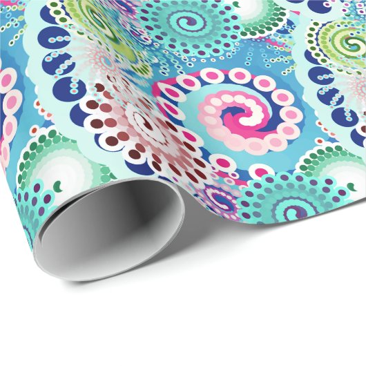 Fractaal wervelpatroon, turquoise, roze, multi cadeaupapier (Rol Hoek)
