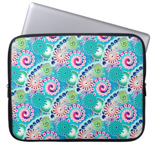 Fractaal wervelpatroon, turquoise, roze, multi laptop sleeve