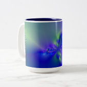 Fractal 44 (blauw, groen en paars) tweekleurige koffiemok (Voorkant links)