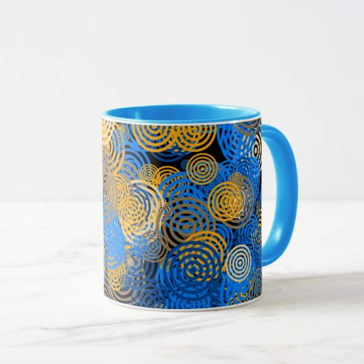 Fractal Art Blue Circles Swirl Mandala Wall Art Mok (Voorkant rechts)