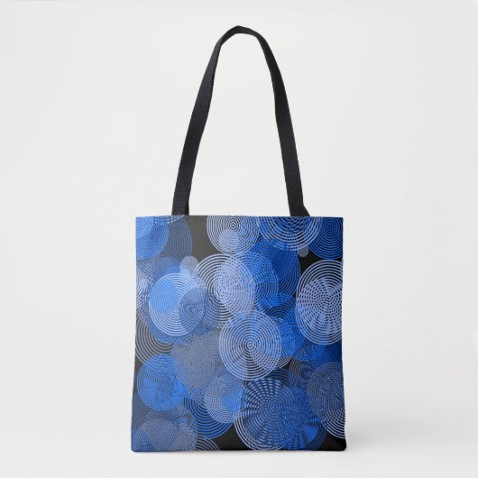 Fractal Art Blue Geometric Circles Swirl Mandala Tote Bag (Voorkant)