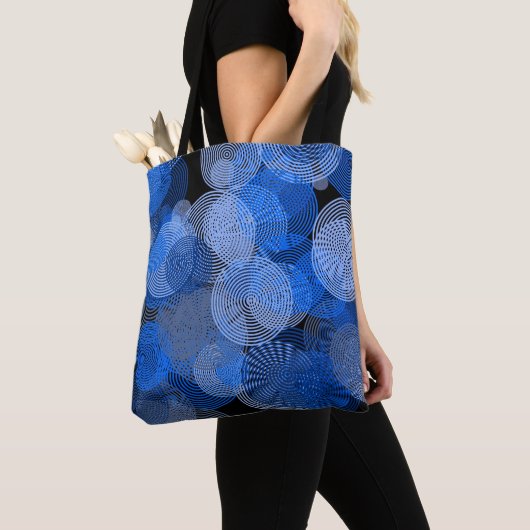 Fractal Art Blue Geometric Circles Swirl Mandala Tote Bag (Dichtbij)