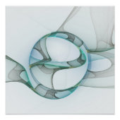 Fractal Art Blue Turquoise Grey Abstract Elegance Poster (Voorkant)