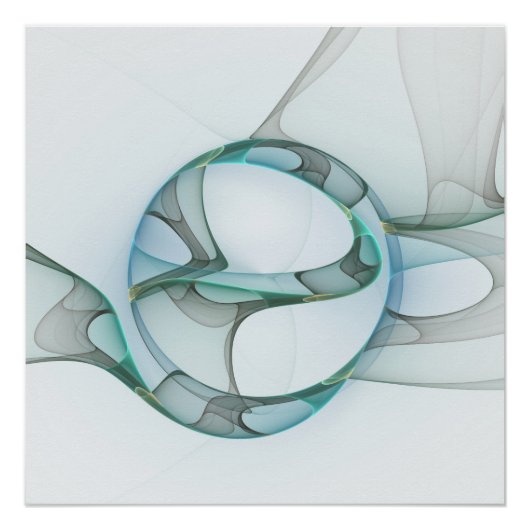 Fractal Art Blue Turquoise Grey Abstract Elegance Poster (Voorkant)