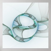 Fractal Art Blue Turquoise Grey Abstract Elegance Poster (Voorkant)