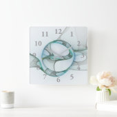 Fractal Art Blue Turquoise Grey Abstract Elegance Vierkante Klok (Huis)