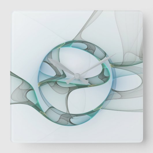 Fractal Art Blue Turquoise Grey Abstract Elegance Vierkante Klok (Voorkant)