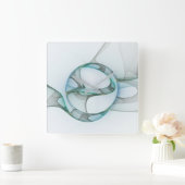 Fractal Art Blue Turquoise Grey Abstract Elegance Vierkante Klok (Huis)
