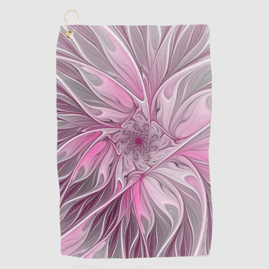 Fractal Art roze bloemendroem, Floral Fantasy Golfhanddoek (Voorkant)
