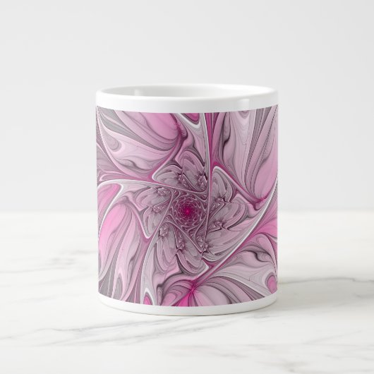 Fractal Art roze bloemendroem, Floral Fantasy Grote Koffiekop (Voorkant)