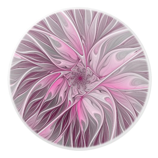 Fractal Art roze bloemendroem, Floral Fantasy Keramische Knop (Voorkant)