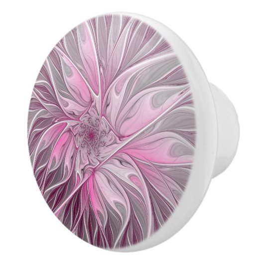Fractal Art roze bloemendroem, Floral Fantasy Keramische Knop (Rechts)
