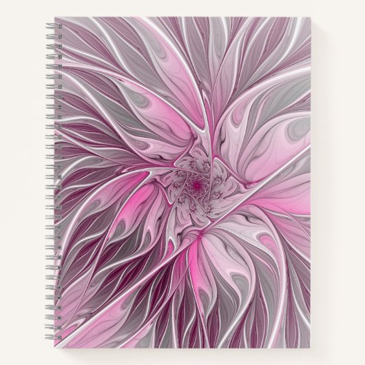 Fractal Art roze bloemendroem, Floral Fantasy Notitieboek (Voorkant)