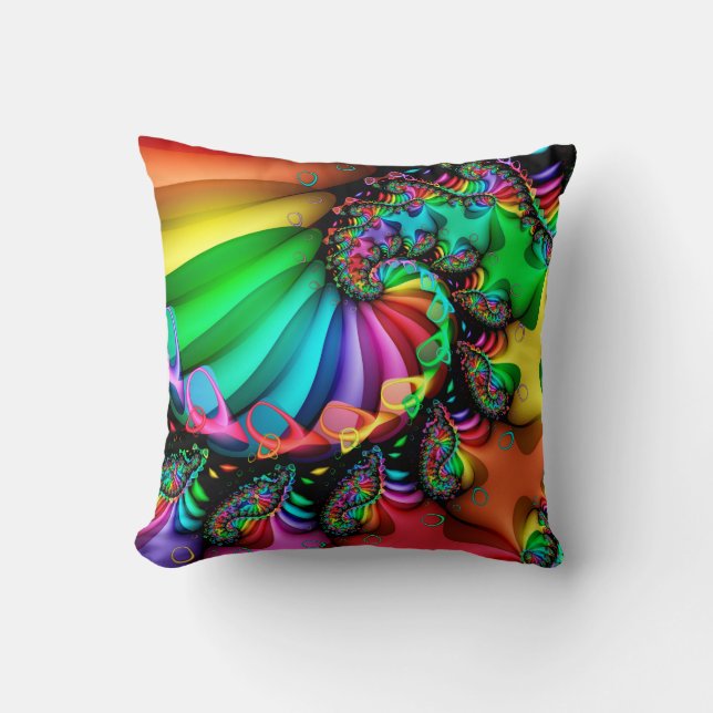 Fractal Art Spiral Melodic Rainbow Kussen (Voorkant)