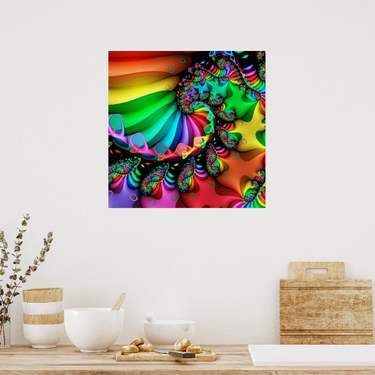 Fractal Art Spiral Melodic Rainbow Poster (Keuken)