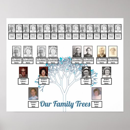 Fractal Art Tree Blue Flowers Family Trees Poster (Voorkant)