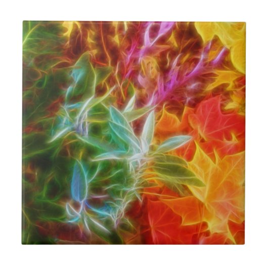 Fractal Autumn Leaves Rainbow Tegeltje (Voorkant)