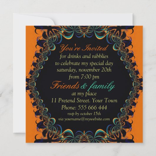 Fractal Batik Lace verjaardagsfeestje uitnodiginge Kaart (Achterkant)