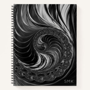 Fractal Black White Golden Ratio Nautilus Monogram Notitieboek