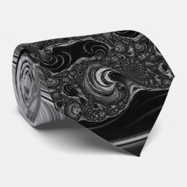 Fractal Black White Metal Nautilus Swirl Stropdas