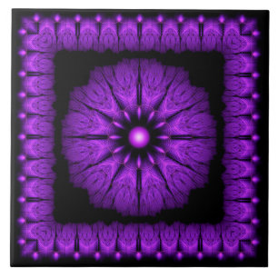 Fractal blauw sieraardewerk tegeltje