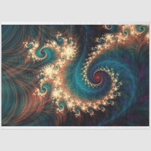 Fractal Blauwgroen Fantasy Spiral Abstract 26 ontl Tissuepapier (Voorkant)