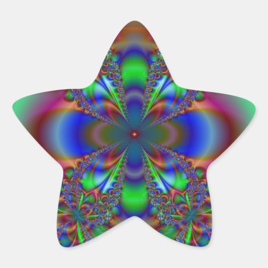 Fractal bloem in meerdere kleuren ster sticker (Voorkant)