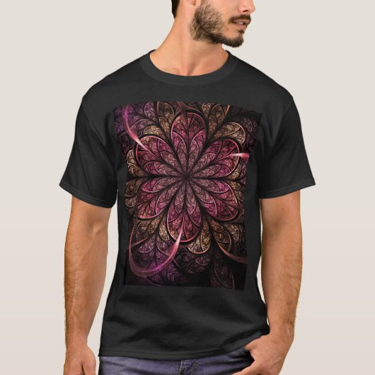 Fractal Bloom: Roze en gouden fusie T-shirt (Voorkant)