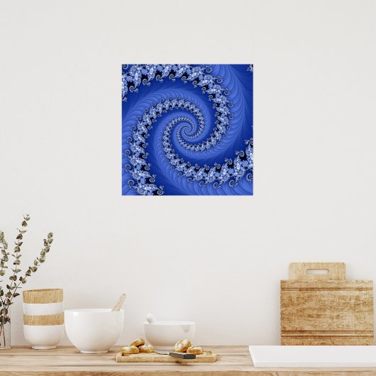 Fractal Blue Double Spiral Poster (Keuken)