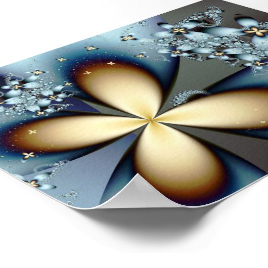 Fractal Blue Gold Cute Abstract Floral Poster (Hoek)