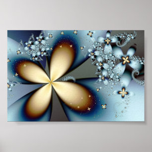 Fractal Blue Gold Cute Abstract Floral Poster